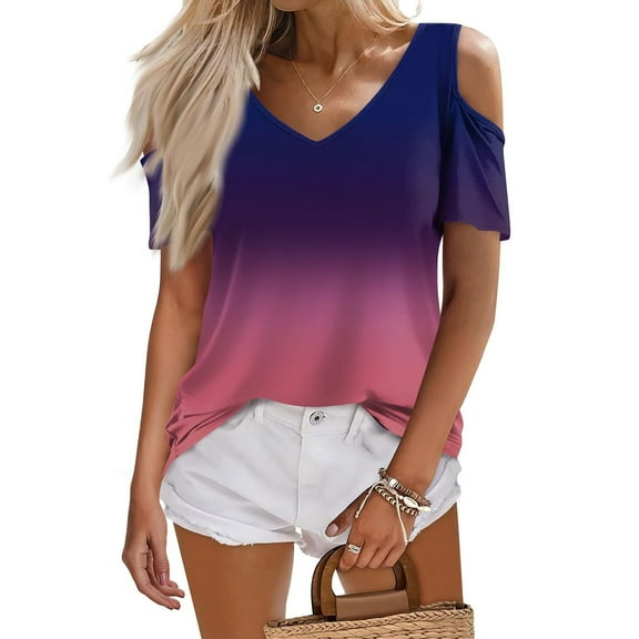 Womens Fashion Summer Tops 2025 Plus Size Casual Comfortable Print Short Sleeved Off-the-shoulder Blouse T-Shirt Top