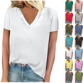 thumbnail image 1 of Womens Fashion Summer Tops 2026 Plus Size Solid Color V-Neck Short Sleeved Casual T-Shirt Tops Blouses, 1 of 5