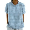 thumbnail image 1 of Womens Fashion Summer Tops Linen Lapel Art Floral Round Neck Button Loose Pullover Casual Short Sleeve Blouses for Women Trendy, 1 of 4