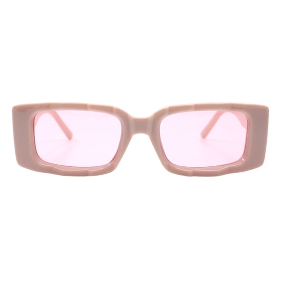 Womens Fashion Sunglasses Rectangular Ridged Frame UV 400 Pink, Pink