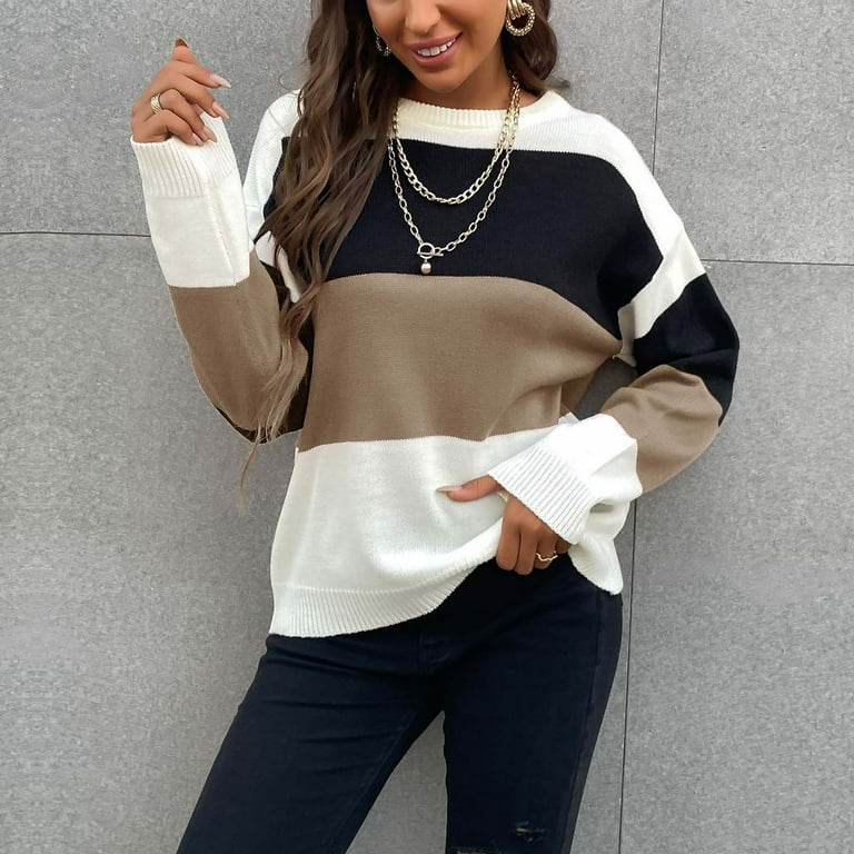 Scoop neck color block sweaters shop