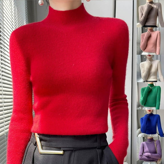 Womens' Fashion Sweaters Casual Loose Base Knitted Round Neck Solid Color Wine Fall/Winter Oversized Sweater Turtleneck S-2XL