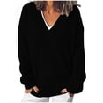 thumbnail image 1 of Womens' Fashion Sweaters Knitted Worn Over Long Sleeved Solid Color Black V Neck Fall/Winter Oversized Sweater S-2XL, 1 of 8