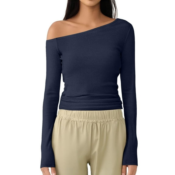 Womens Fashion T-Shirts Off The Shoulder Long Sleeve Fitted Going Out Tee Tops for Women