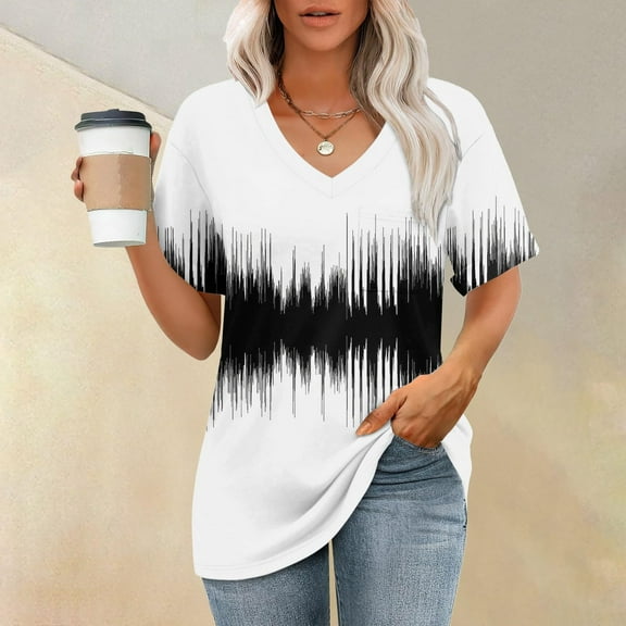 Womens Fashion T Shirts Short Sleeve Casual V Neck Summer Tops Cute Loose Fit Blouses Graphic Tees