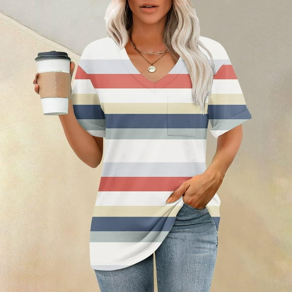 Womens Fashion T Shirts Short Sleeve Casual V Neck Summer Tops Cute Loose Fit Blouses Graphic Tees