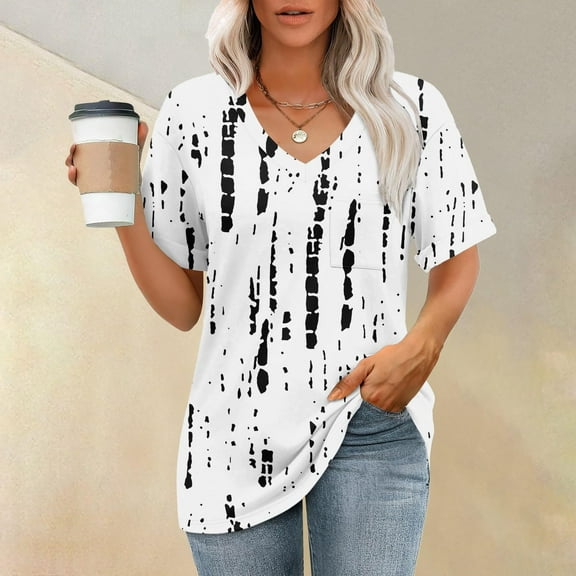 Womens Fashion T Shirts Short Sleeve Casual V Neck Summer Tops Cute Loose Fit Blouses Graphic Tees