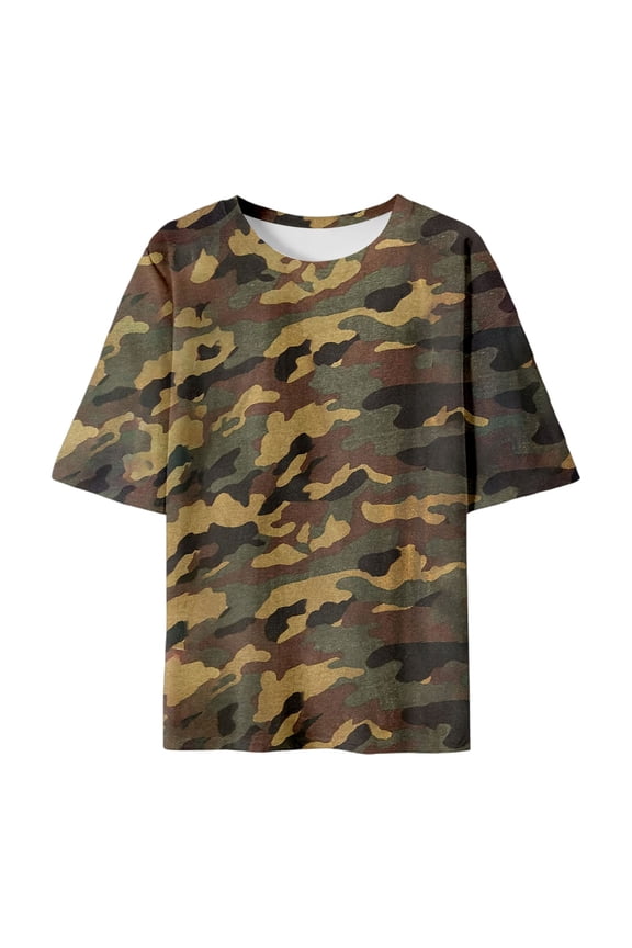 Womens Fashion Tees Tops Camo Short Sleeve Color Block Crewneck Summer Outfits Clothes 2026 Multicolor