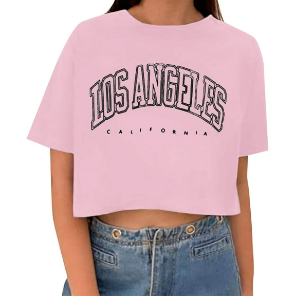Womens Fashion Tees Tops Crop Short Sleeve Letter Printed Summer Fall Fashion Y2K Clothes 2025