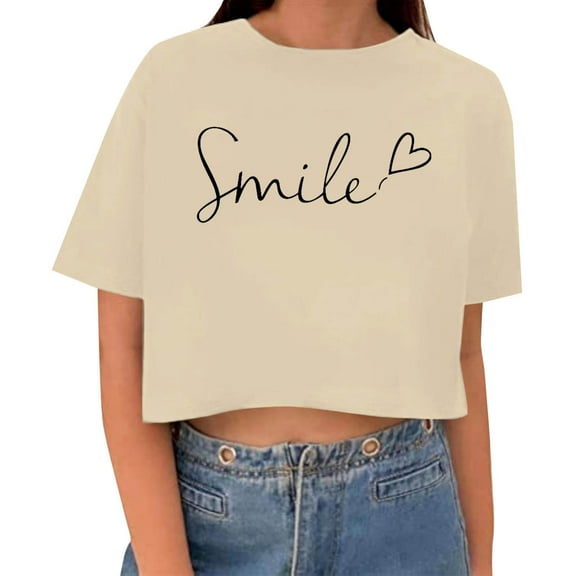 Womens Fashion Tees Tops Crop Short Sleeve Printed Summer Letter Graphic Fall Fashion Y2K Clothes 2025