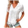 thumbnail image 1 of Womens Fashion Tees Tops Lace Flower Ruffle Hem Short Sleeve Solid Summer Clothes White L, 1 of 7
