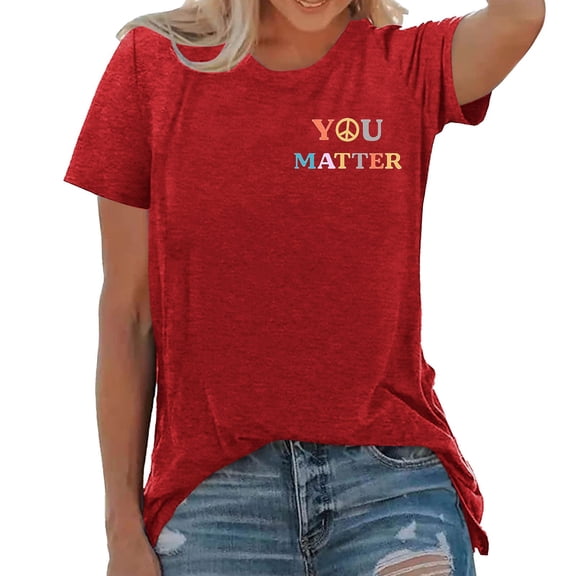 Womens Fashion Tees Tops Letter Print Short Sleeve Graphic Summer Dressy Casual Clothes