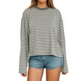 thumbnail image 1 of Womens Fashion Tees Tops Long Sleeve Striped Color Loose Fit Round Neck 2025 Fall Outfits, 1 of 4