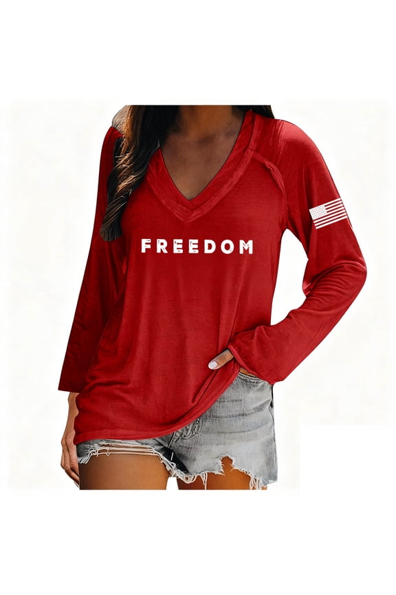 Womens Fashion Tees Tops Patriotic Fit Ladies Printed USA Independence Day Apparel Y2k Clothes