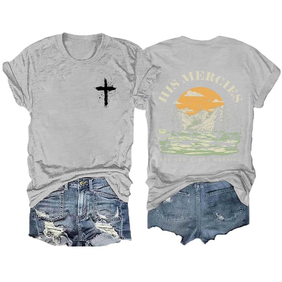 Womens Fashion Tees Tops Printed Round Neck Solid Color Short Sleeved Y2k Clothes