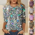 thumbnail image 1 of Womens Fashion Tees Tops Sequin Casual Printed Quarter Sleeved Party Tunic Summer Outfits Clothes 2026 Gray, 1 of 5