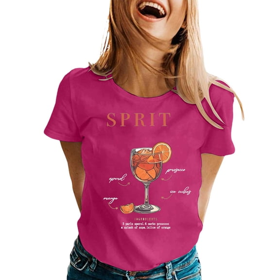 Womens Fashion Tees Tops Summer Print Short Sleeve Graphic Crewneck Dressy Casual Clothes
