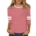 thumbnail image 1 of Womens Fashion Tees Tops Three Quarter Sleeve Color Block Crewneck Tunic 2025 Fall Outfits, 1 of 4