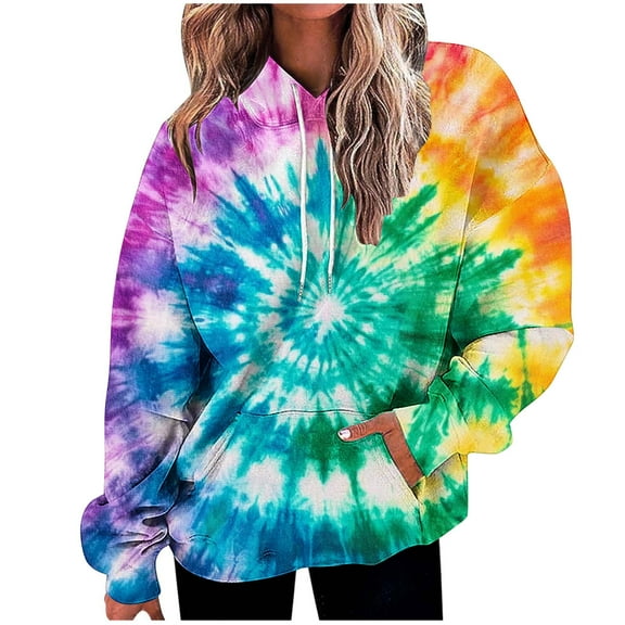 Womens Fashion Tie Dye Gradient Hoodies Oversized Sweatshirt Plus Size Loose Fit Cute Hooded Jacket Outwears Drawstring Fall Pullover Tops with Pocket
