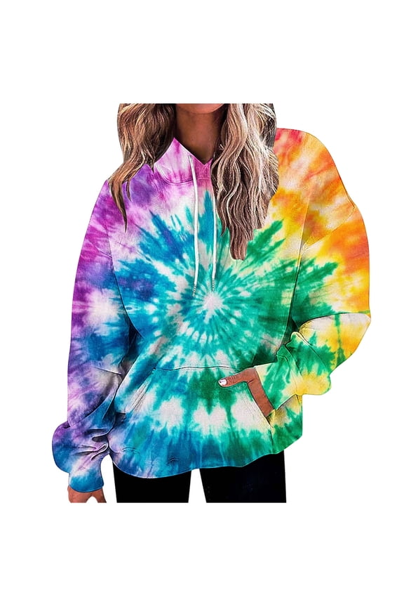 Womens Fashion Tie Dye Gradient Hoodies Oversized Sweatshirt Plus Size Loose Fit Cute Hooded Jacket Outwears Drawstring Fall Pullover Tops with Pocket