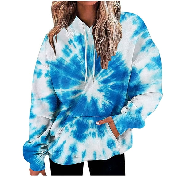 Womens Fashion Tie Dye Gradient Hoodies Oversized Sweatshirt Plus Size Loose Fit Cute Hooded Jacket Outwears Drawstring Fall Pullover Tops with Pocket