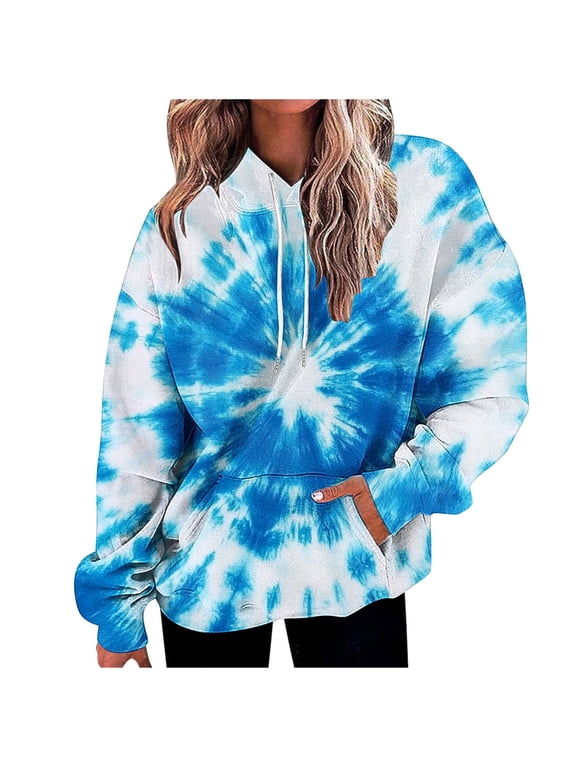Womens Fashion Tie Dye Gradient Hoodies Oversized Sweatshirt Plus Size Loose Fit Cute Hooded Jacket Outwears Drawstring Fall Pullover Tops with Pocket
