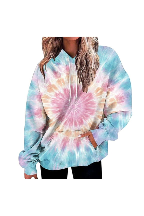 Womens Fashion Tie Dye Gradient Hoodies Oversized Sweatshirt Plus Size Loose Fit Cute Hooded Jacket Outwears Drawstring Fall Pullover Tops with Pocket