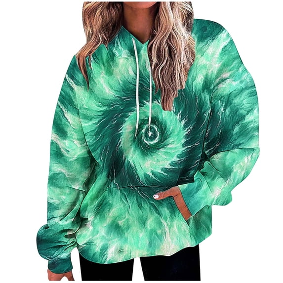 Womens Fashion Tie Dye Gradient Hoodies Oversized Sweatshirt Plus Size Loose Fit Cute Hooded Jacket Outwears Drawstring Fall Pullover Tops with Pocket