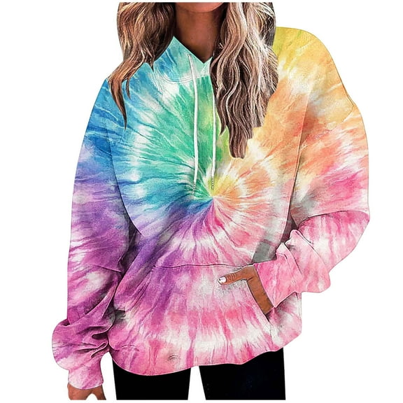 Womens Fashion Tie Dye Gradient Hoodies Oversized Sweatshirt Plus Size Loose Fit Cute Hooded Jacket Outwears Drawstring Fall Pullover Tops with Pocket