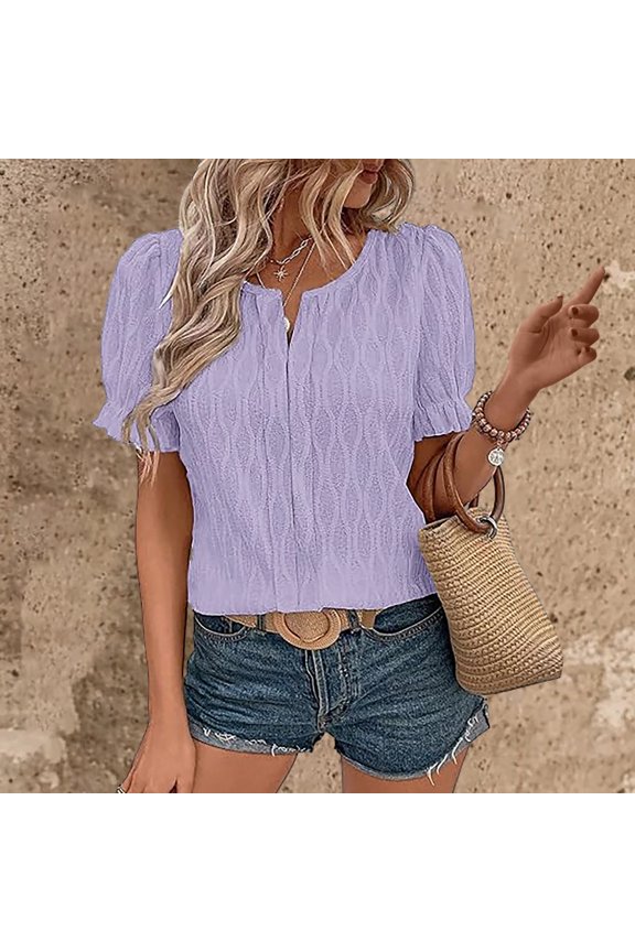 Womens Fashion Tops Cute Puff Sleeve Blouses Dressy Casual Clothes Womens Polyester Spandex Shirt Long Sleeve Plain Shirt Women Loose Fit Short Sleeve Women Plain Workout Shirts Women Womens T Shirts