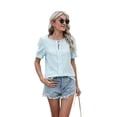thumbnail image 1 of Womens Fashion Tops Cute Puff Sleeve Blouses for Women Dressy Casual Spring Summer Clothes Outfits for 2025 Lake Blue S, 1 of 8