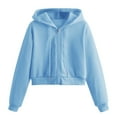 thumbnail image 1 of Womens Fashion Tops Hoodies Casual Solid Long Sleeve Zipper Hooded Sweatshirt Tops Polyester Blue Size Xs-L Fall Sweatshirts For Women, 1 of 7