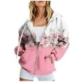 thumbnail image 1 of Womens Fashion Tops Hoodies Fall Fashion Long Sleeve Floral Print Sweatshirt With Pocket Zipper Hoodie Coat Polyester Pink Size S-3Xl Fall Sweatshirts For Women, 1 of 9