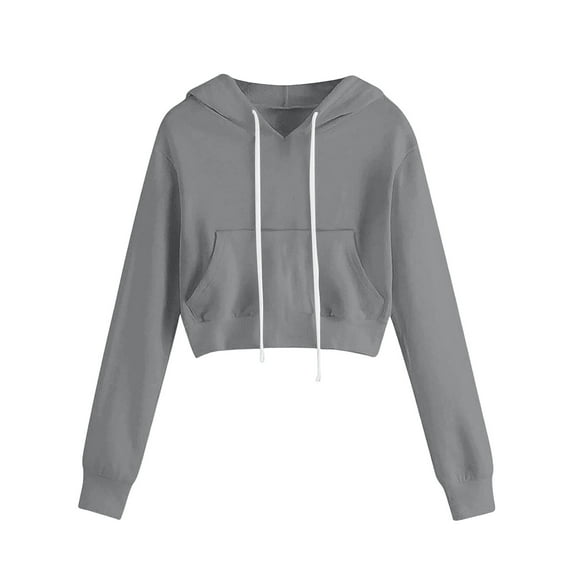 Womens Fashion Tops Hoodies Fashionable Casual Solid Color Pocket Long Sleeve Sweatshirt Hoodies & Sweatshirts Polyester Hoodie Gray Size S-3Xl Fall Sweatshirts For Women