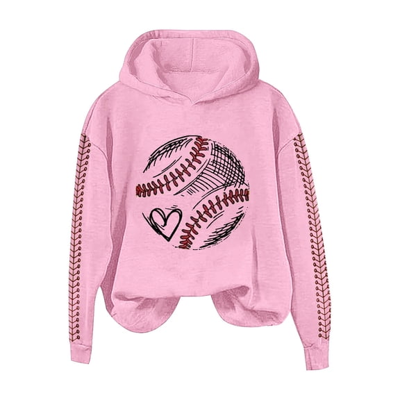 Womens Fashion Tops Hoodies Letterprinted Baseball Long Sleeved Hoodie - Polyester, Pink Size L-5XL