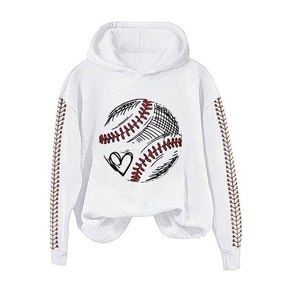 Womens Fashion Tops Hoodies Letterprinted Baseball Long Sleeved Hoodie - Polyester, White Size L-5XL