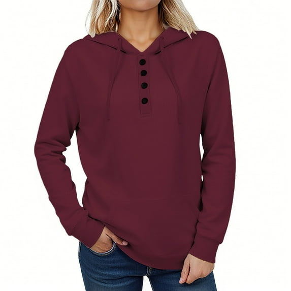 Womens Fashion Tops Hoodies for Women Pullover Oversized Sweatshirts Long SLeeve Shirts Loose Fit Wine L