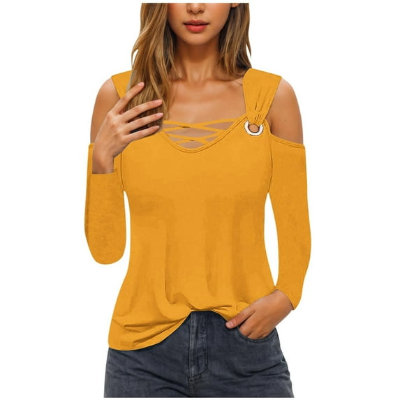 Womens Fashion Tops,On Shoulder Top,Women's Fashion Casual Off Shoulder Solid Color Long Sleeved Top,Off The Shoulder Tops for Women