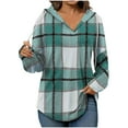 thumbnail image 1 of Womens Fashion Tops Plaid Hoodies Drawstring Pullover Oversized Tunic Sweatshirt Long SLeeve Shirts, 1 of 7