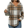 thumbnail image 1 of Womens Fashion Tops Plaid Hoodies Drawstring Pullover Oversized Tunic Sweatshirt Long SLeeve Shirts, 1 of 7