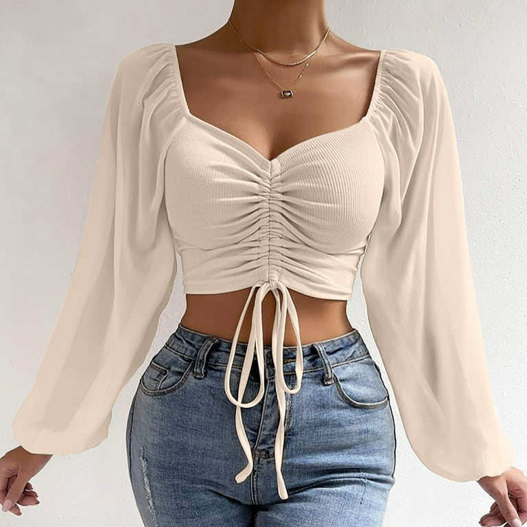 Womens Fashion Tops Women's Long Sleeve Mesh Solid Color Womens Fashion Tops Women's Long Sleeve Mesh Solid Color