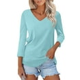 thumbnail image 1 of Womens Fashion Tops Women's V-neck 3/4 Sleeve Solid Color Top, 1 of 8