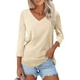 thumbnail image 1 of Womens Fashion Tops Women's V-neck 3/4 Sleeve Solid Color Top, 1 of 9