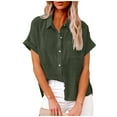 thumbnail image 1 of Womens Fashion V Neck Button Down Linen Shirts Short Sleeve Blouses, 1 of 5
