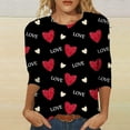 thumbnail image 1 of Womens Fashion Valentines Cat Print Round Neck 3/4 Sleeve Casual T Shirt Two Shirts for Women Running Top Women Womens Athletic Clothes Set Shirt for Women Cute Tops for Women Summer Large Women T, 1 of 3