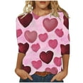 thumbnail image 1 of Womens Fashion Valentines Day Tshirts 3/4 Sleeve Crewneck Cute Heart Graphic Tee Holiday Tunic Tops, 1 of 5