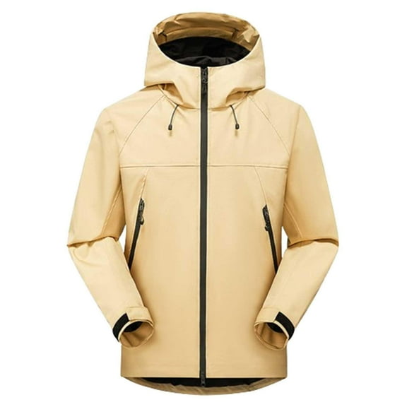 Womens Fashion Waterproof Rain Jacket Loose Solid Color Matching Layer Windproof Mountaineering Clothing Hooded Winter Yellow Outdoor Ventures Jacket S-3XL Up to 65% Off!