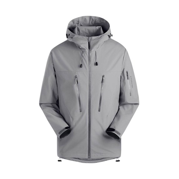 Womens Fashion Waterproof Rain Jacket Solid Color Long Sleeved Windproof Hooded Casual Fall And Winter Gray Outdoor Windbreaker S-4XL