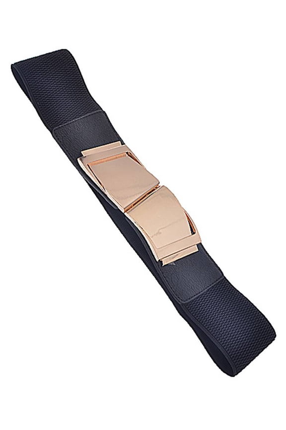 Womens Fashion Wave Buckle Elastic Belt - Black