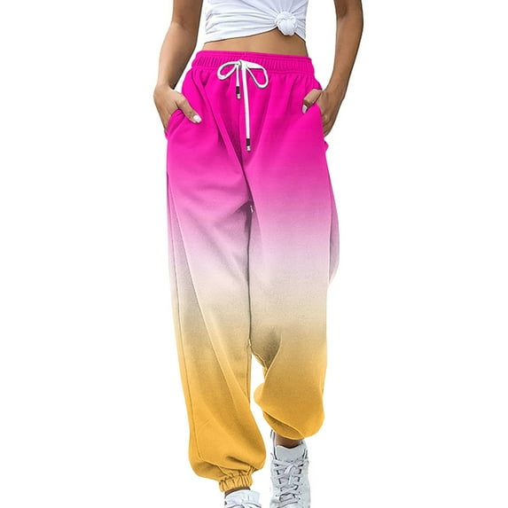 Clearance Under 10 Women's Sweatpants Gradient Sweatpants Loose Lounge Trousers With Pockets High Waist Pants